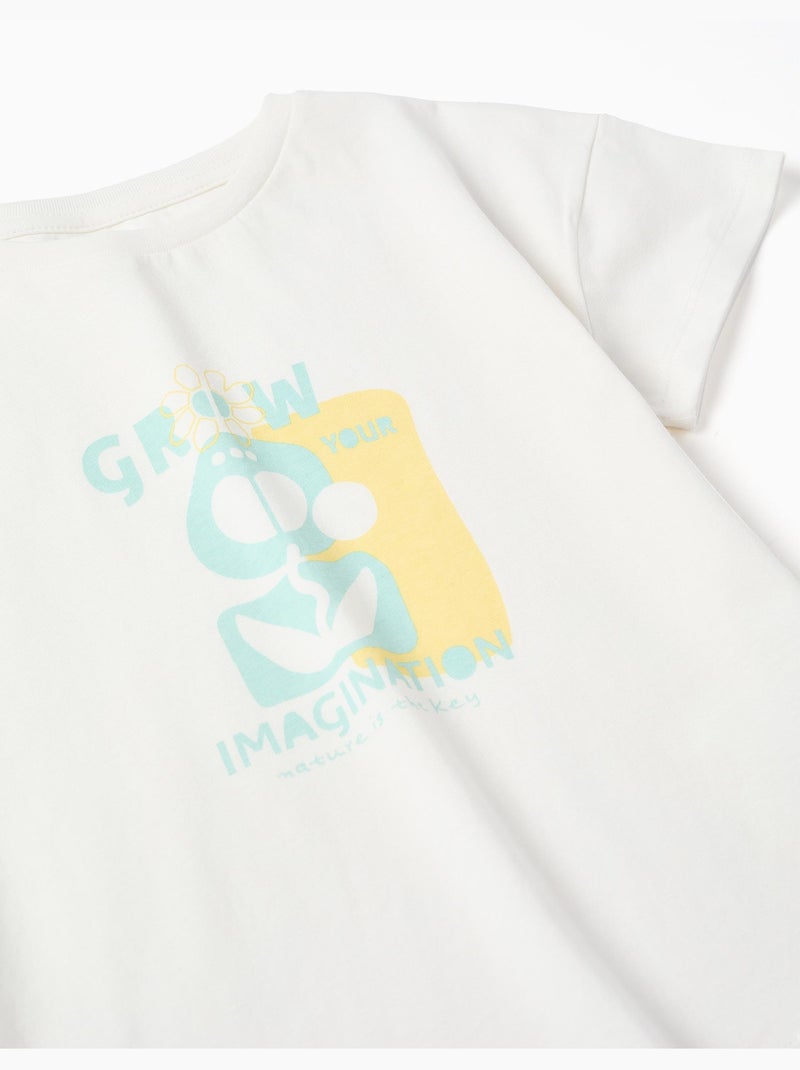 Maglietta in cotone con stampa imagination Bianco - Kiabi