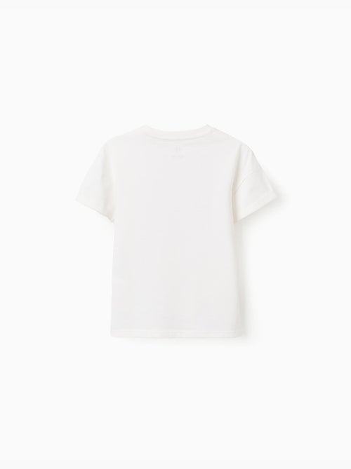 Maglietta in cotone con stampa in rilievo e ricamo - Kiabi