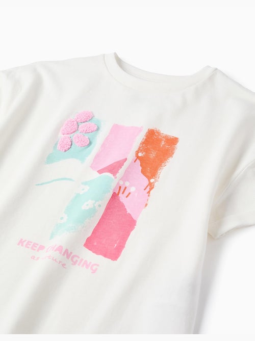 Maglietta in cotone con stampa in rilievo e ricamo - Kiabi