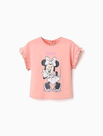Maglietta in cotone con stampa Minnie e volant