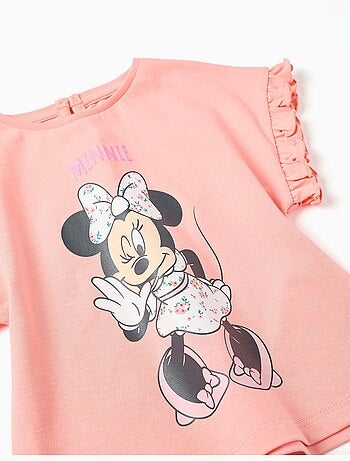Maglietta in cotone con stampa Minnie e volant