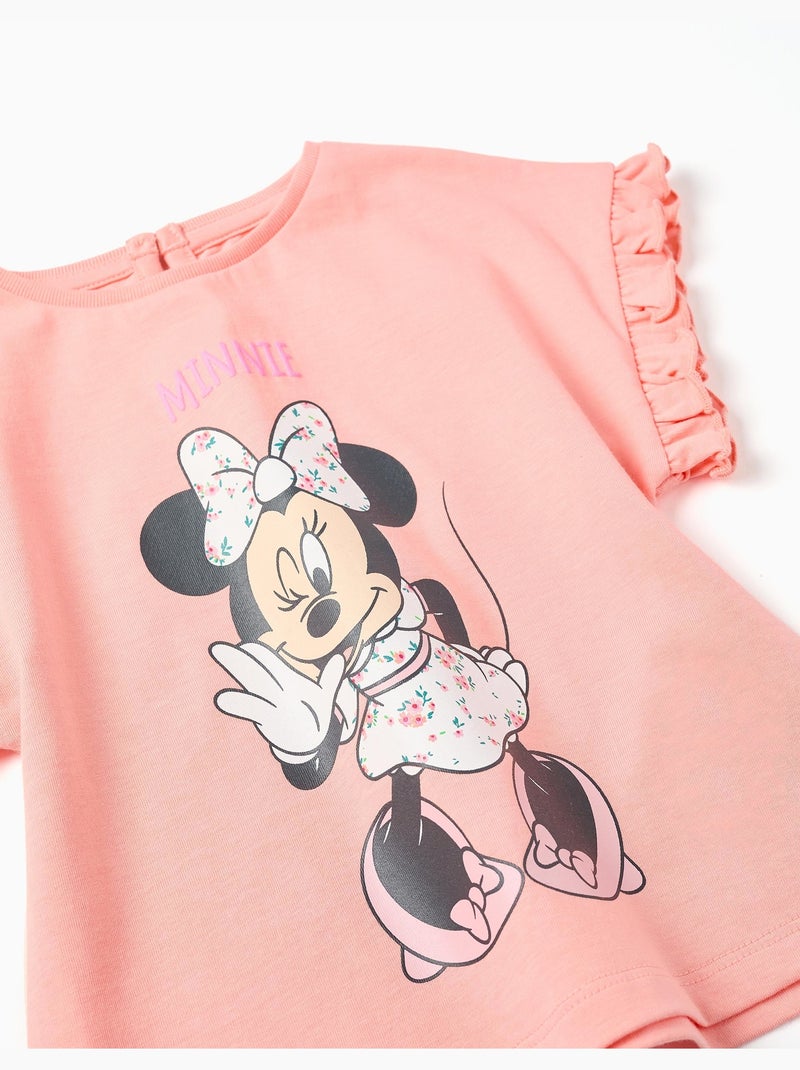 Maglietta in cotone con stampa Minnie e volant Salmone - Kiabi