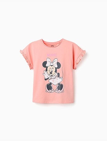 Maglietta in cotone con stampa Minnie e volant