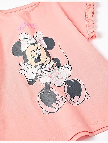 Maglietta in cotone con stampa Minnie e volant