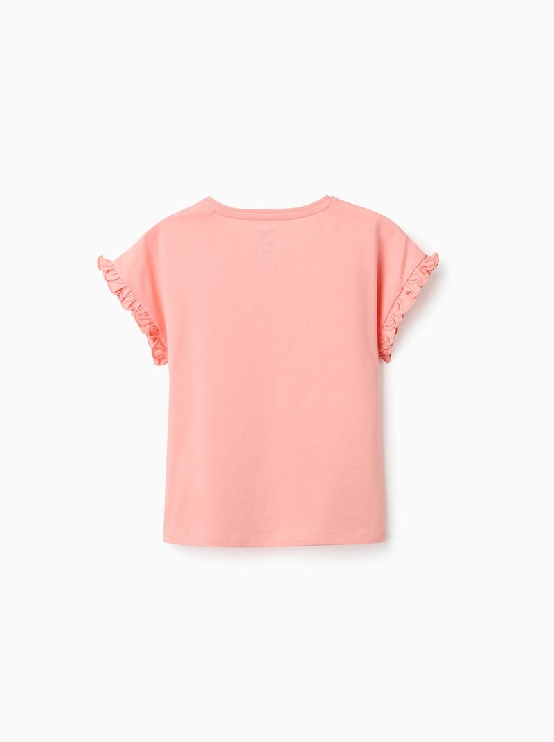 Maglietta in cotone con stampa Minnie e volant Salmone - Kiabi