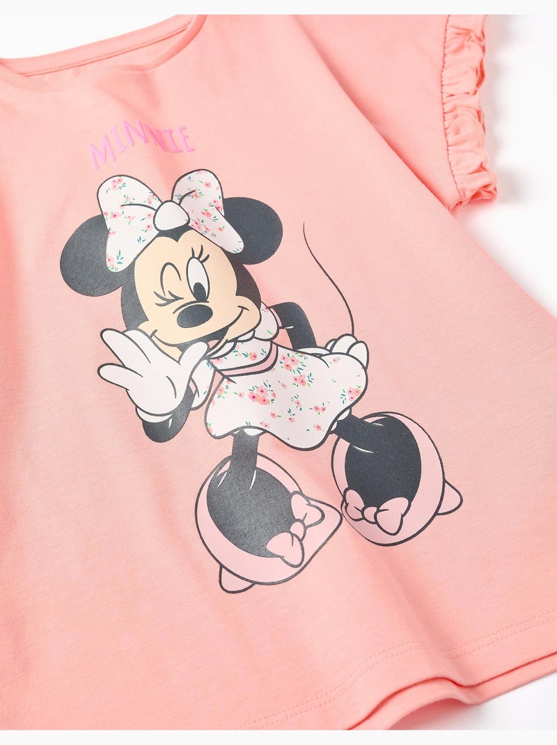 Maglietta in cotone con stampa Minnie e volant Salmone - Kiabi
