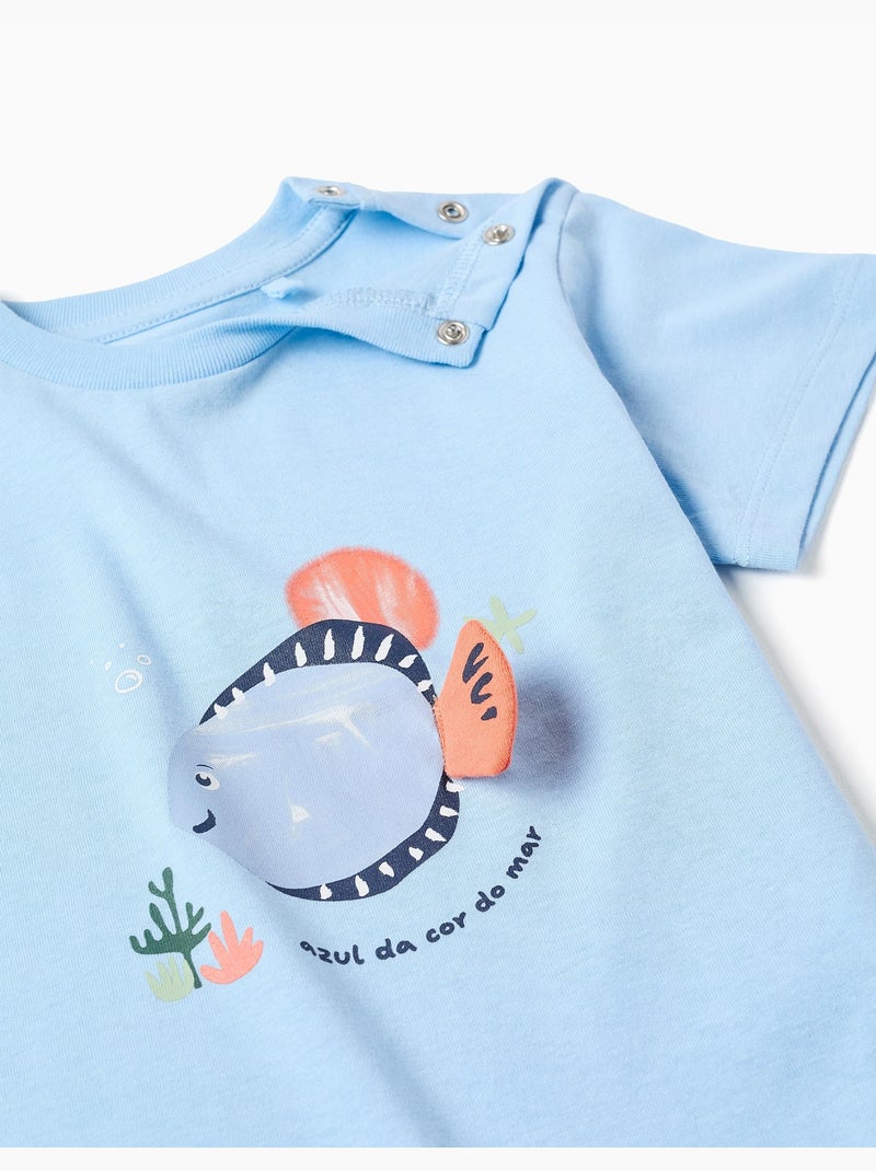 Maglietta in cotone con stampa pesce 3D Blu chiaro - Kiabi