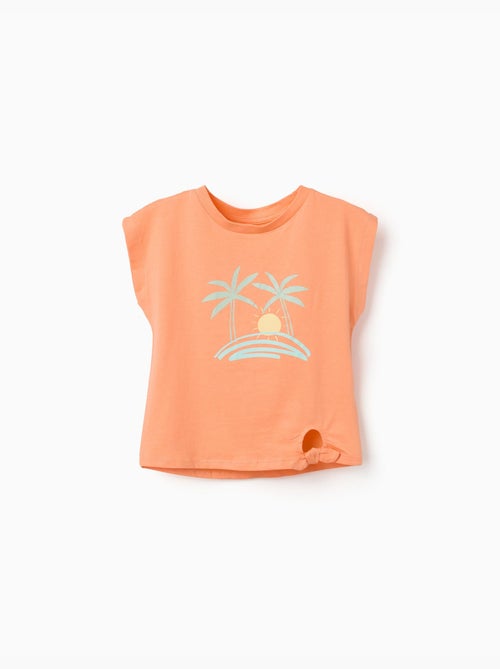 Maglietta in cotone con stampa sole e palme - Kiabi
