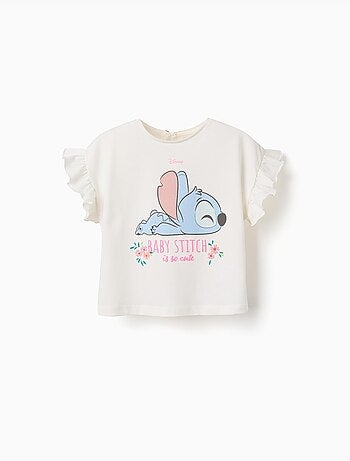Maglietta in cotone con stampa Stitch e volant