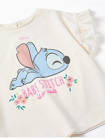 Maglietta in cotone con stampa Stitch e volant