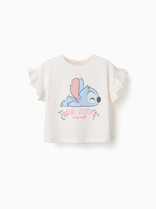 Maglietta in cotone con stampa Stitch e volant - Kiabi
