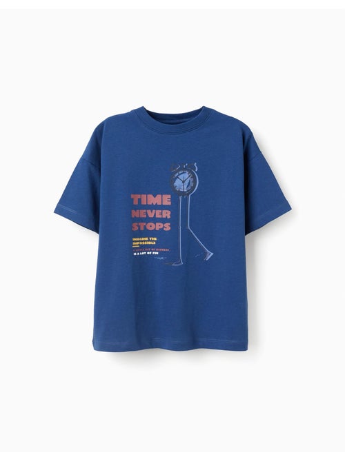 Maglietta in cotone con stampa Time Never Stops - Kiabi