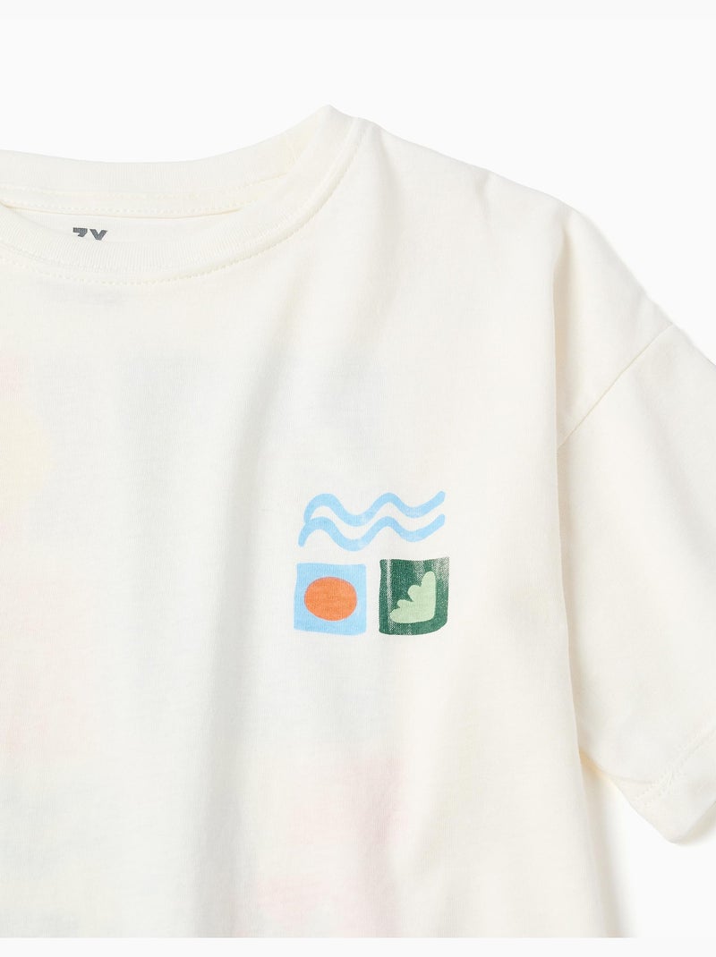 Maglietta in cotone con stampe da spiaggia colorate Bianco - Kiabi