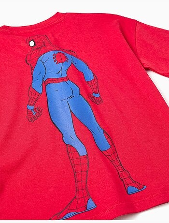 Maglietta in cotone con stampe di spider-man davanti e dietro