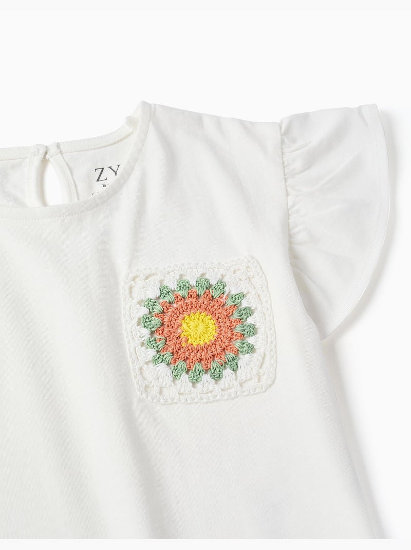 Maglietta in cotone con tasca all'uncinetto Bianco - Kiabi