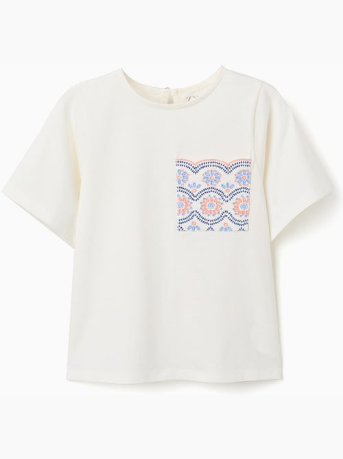 Maglietta in cotone con tasca ricamata - Kiabi