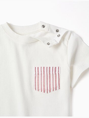 Maglietta in cotone con tasca sul petto a righe