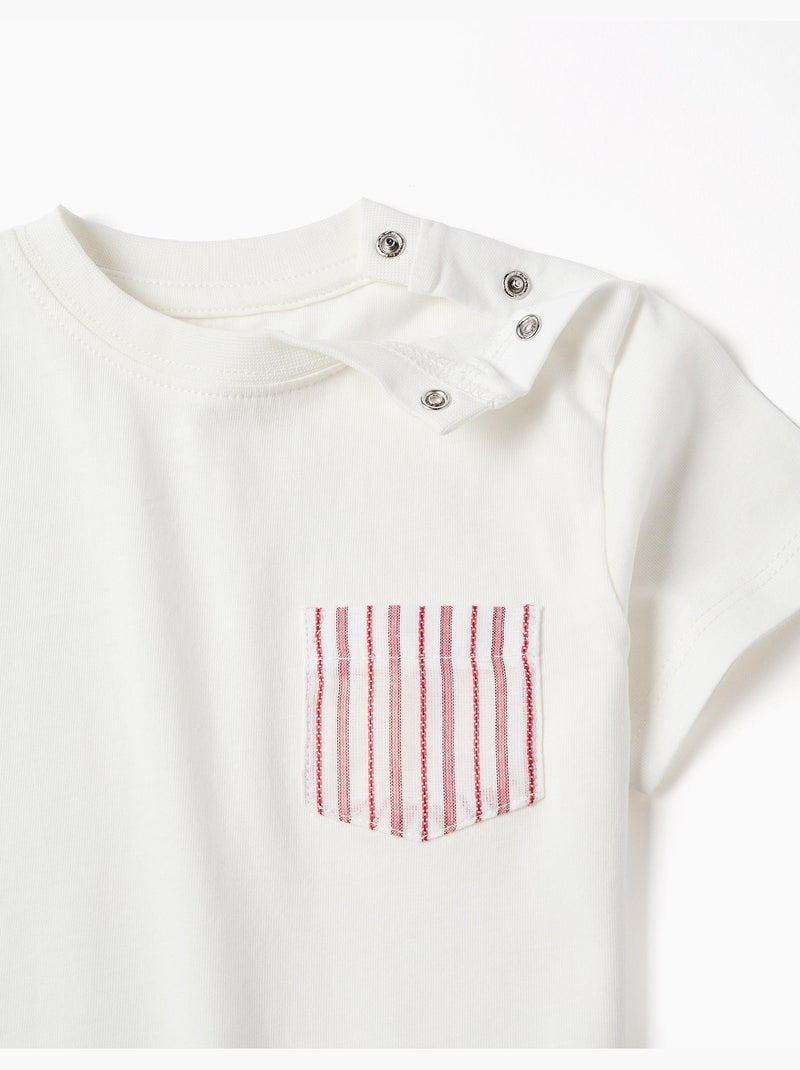 Maglietta in cotone con tasca sul petto a righe Bianco - Kiabi