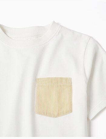 Maglietta in cotone con tasca sul petto a righe
