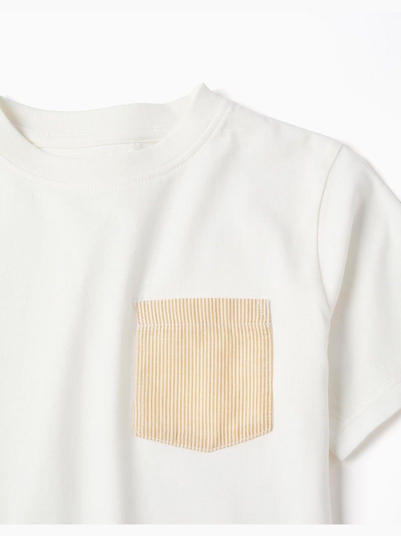 Maglietta in cotone con tasca sul petto a righe Bianco - Kiabi