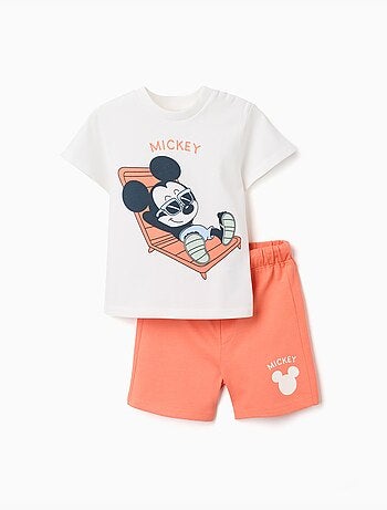 Maglietta in cotone e pantaloncini con stampa di Mickey