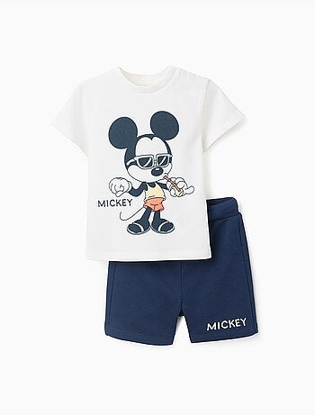Maglietta in cotone e pantaloncini con stampa Mickey