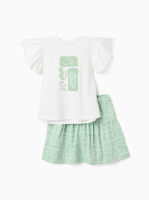 Maglietta in cotone + gonna con motivo da spiaggia - Kiabi