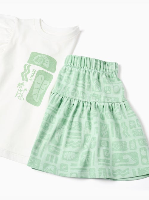 Maglietta in cotone + gonna con motivo da spiaggia - Kiabi