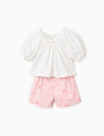 Maglietta in cotone + Pantaloncini con motivo floreale