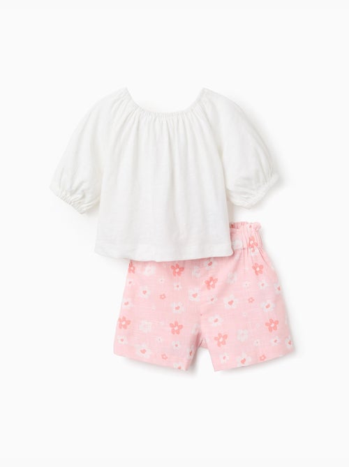 Maglietta in cotone + Pantaloncini con motivo floreale - Kiabi