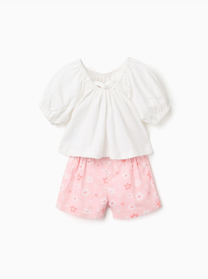 Maglietta in cotone + Pantaloncini con motivo floreale Rosa chiaro - Kiabi