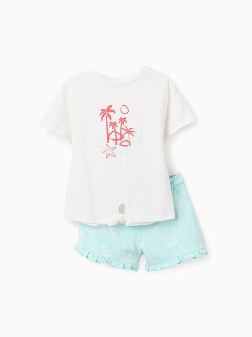 Maglietta in cotone + pantaloncini con stampe di palme - Kiabi