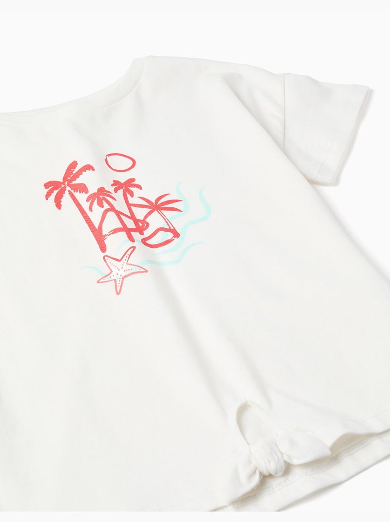 Maglietta in cotone + pantaloncini con stampe di palme Bianco - Kiabi