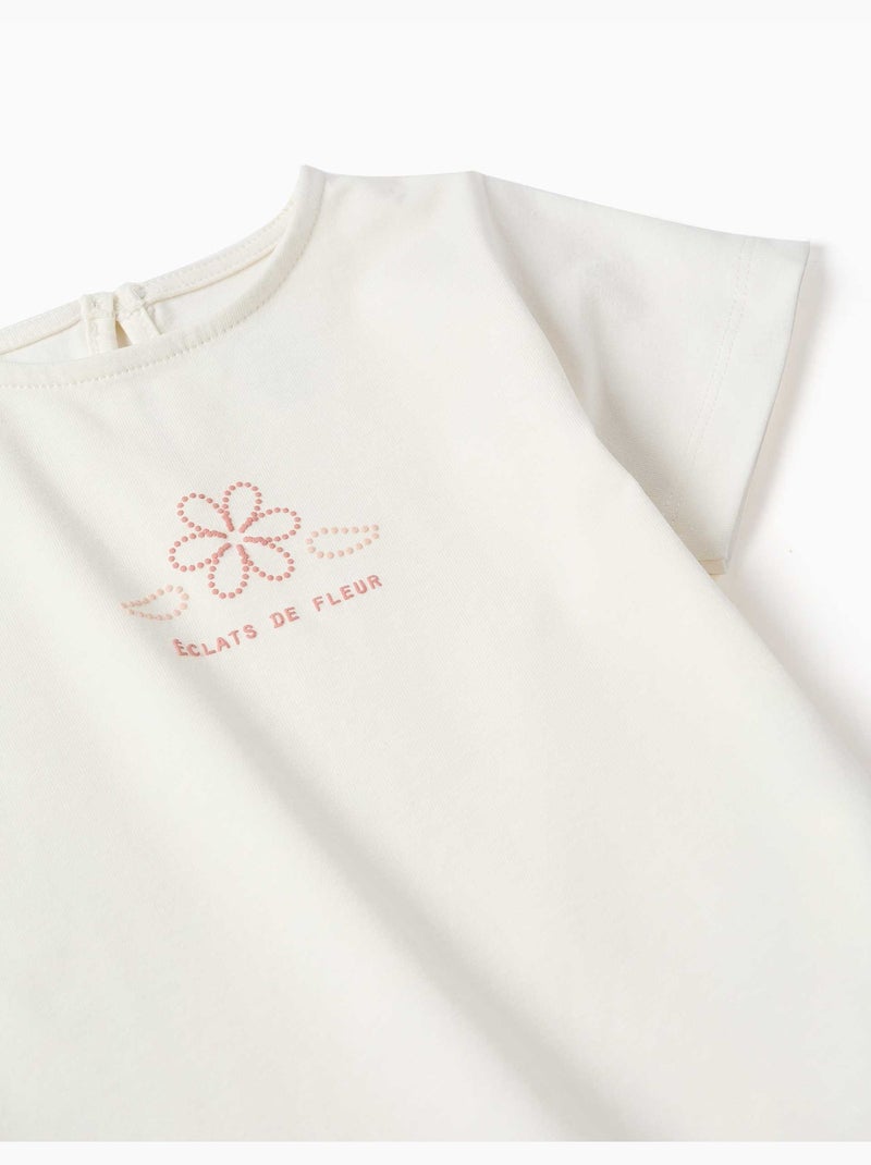 Maglietta in cotone stampato con orlo arricciato Bianco - Kiabi