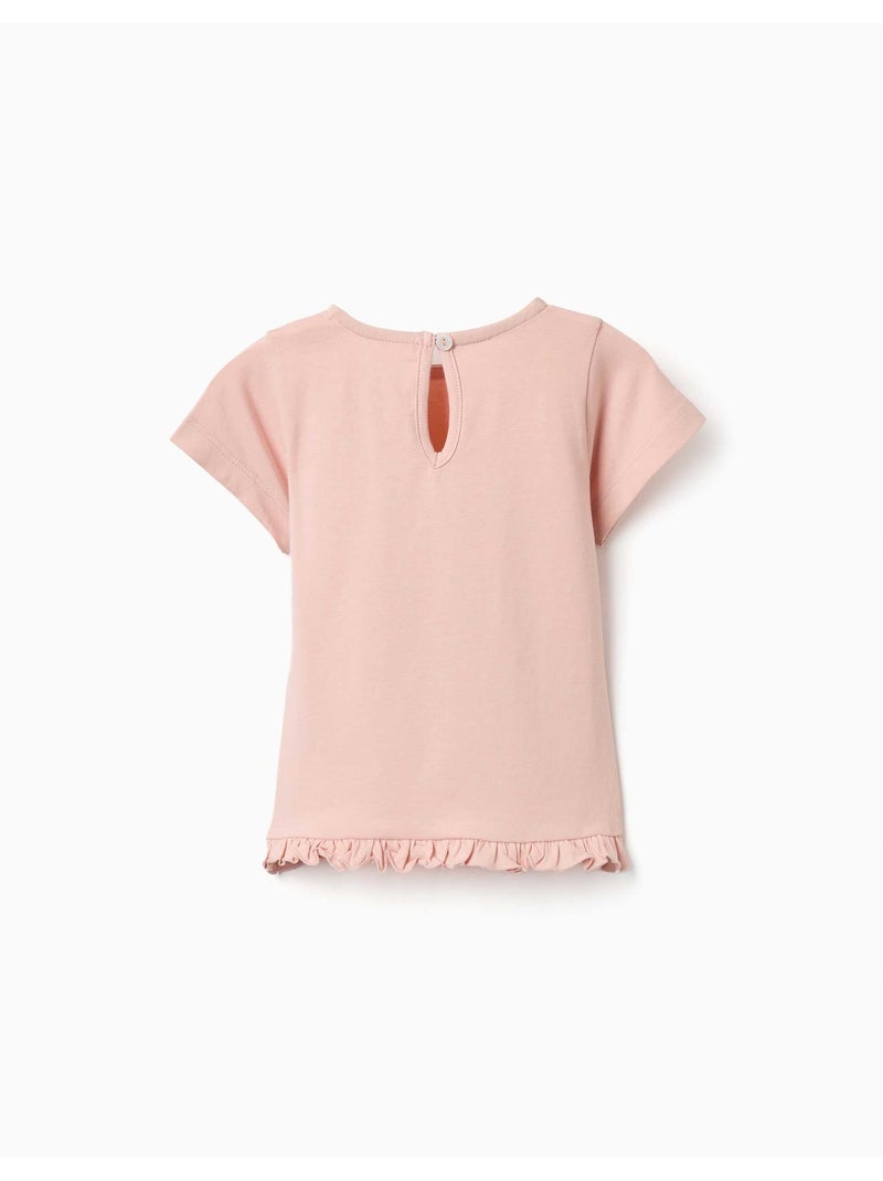 Maglietta in cotone stampato con orlo arricciato Rosa chiaro - Kiabi