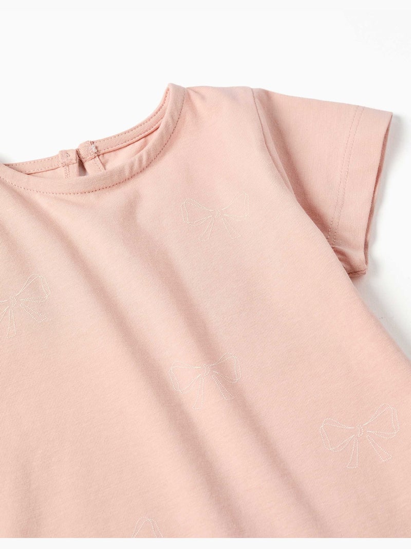 Maglietta in cotone stampato con orlo arricciato Rosa chiaro - Kiabi