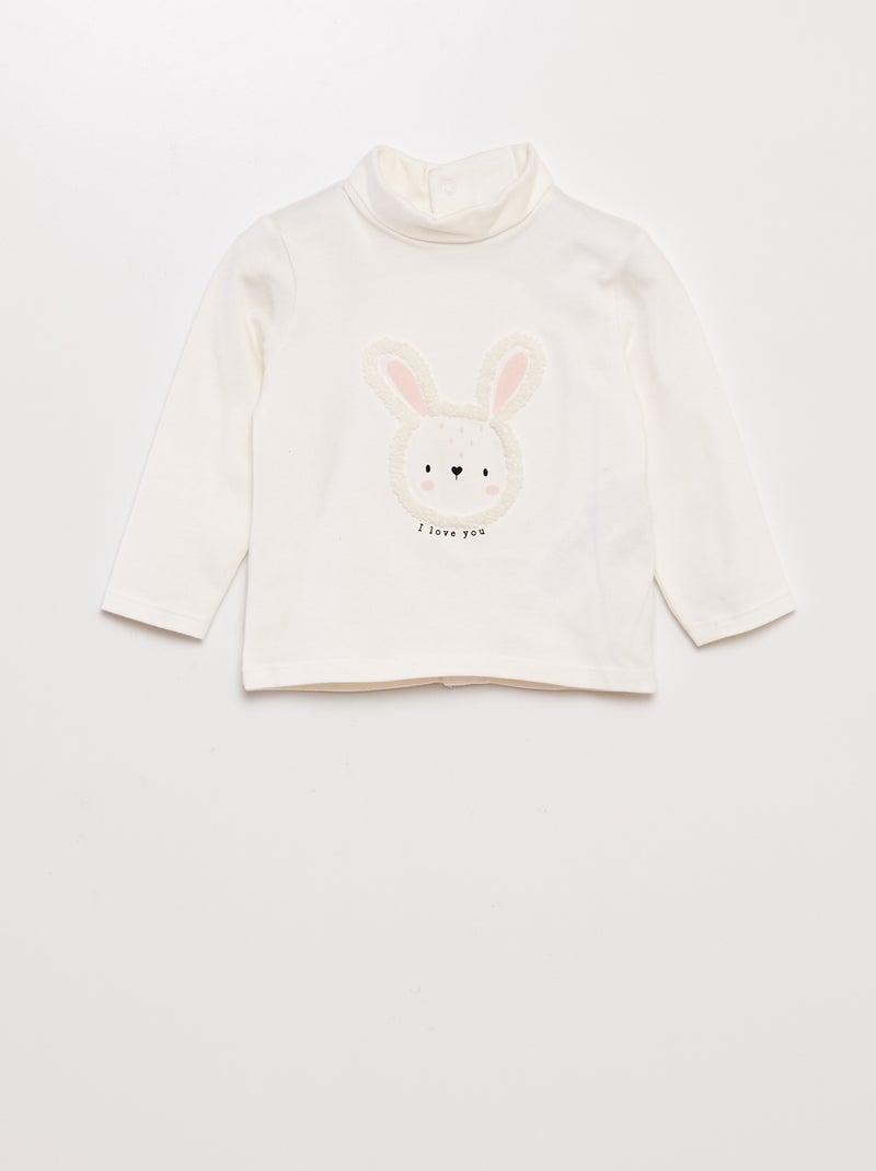 Maglietta in jersey decorazione in maglia bouclette - BIANCO - Kiabi