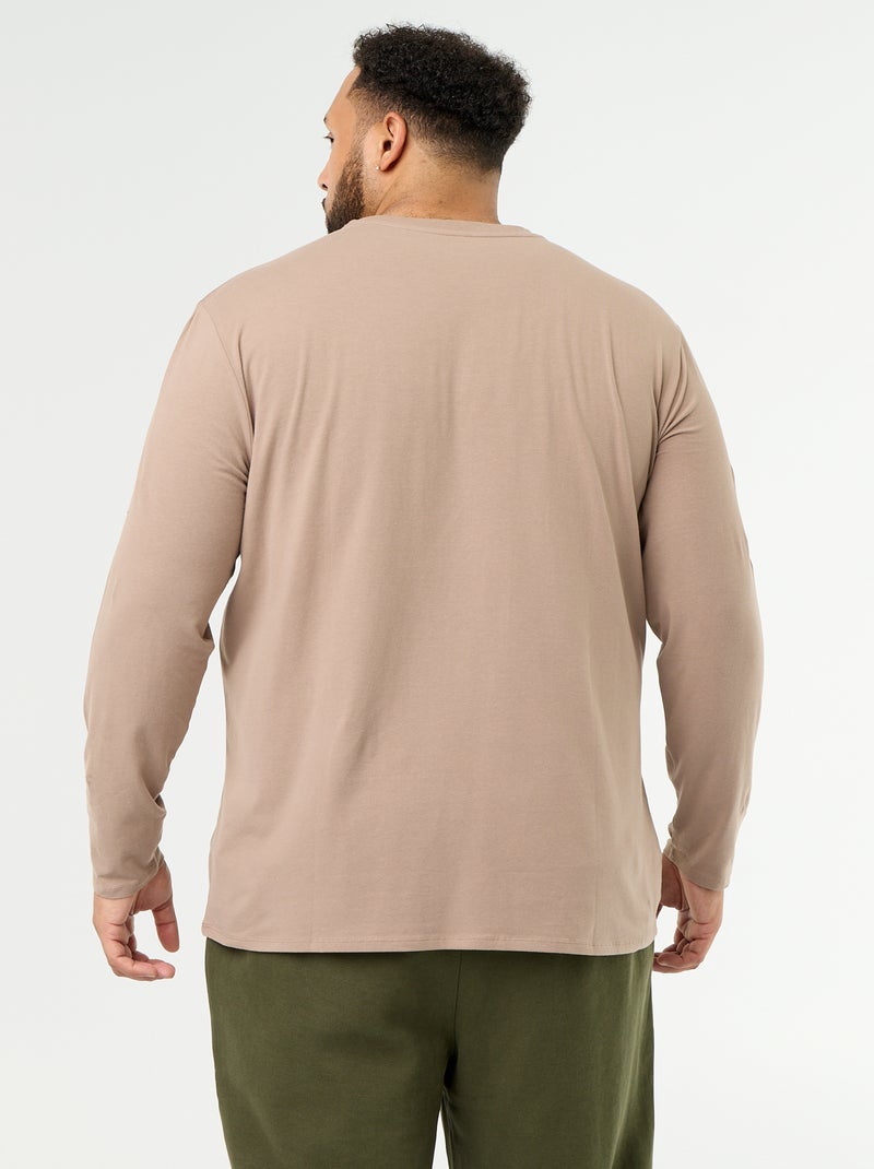 Maglietta in jersey tinta unita a maniche lunghe Beige - Kiabi