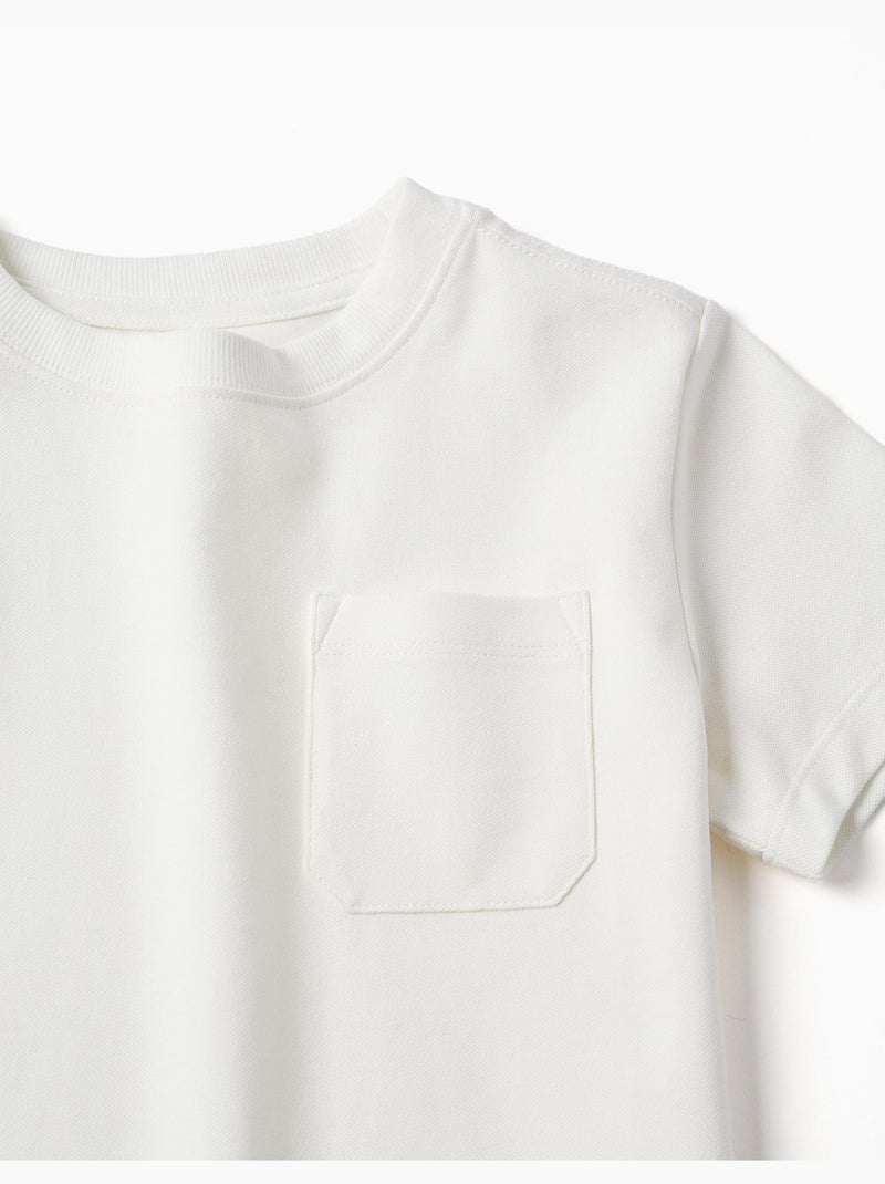 Maglietta in piqué di cotone con tasca Bianco - Kiabi