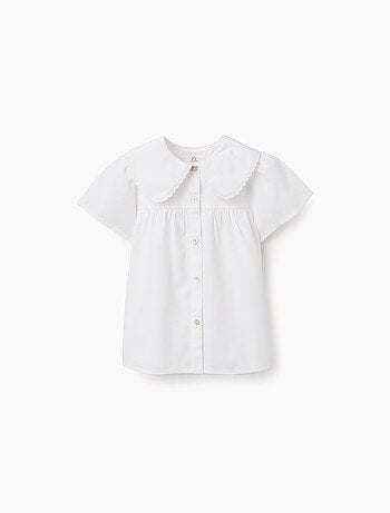 Maglietta in popeline a manica corta con maxi Collo