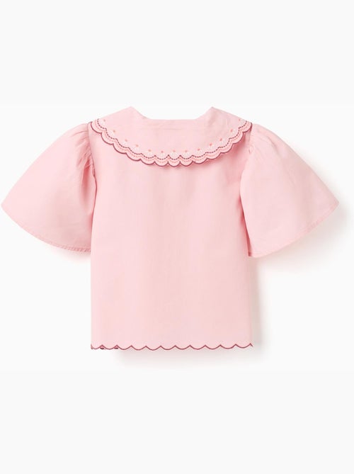 Maglietta in popeline con collo scalloped e ricamato - Kiabi