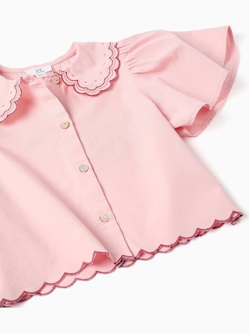 Maglietta in popeline con collo scalloped e ricamato - Kiabi