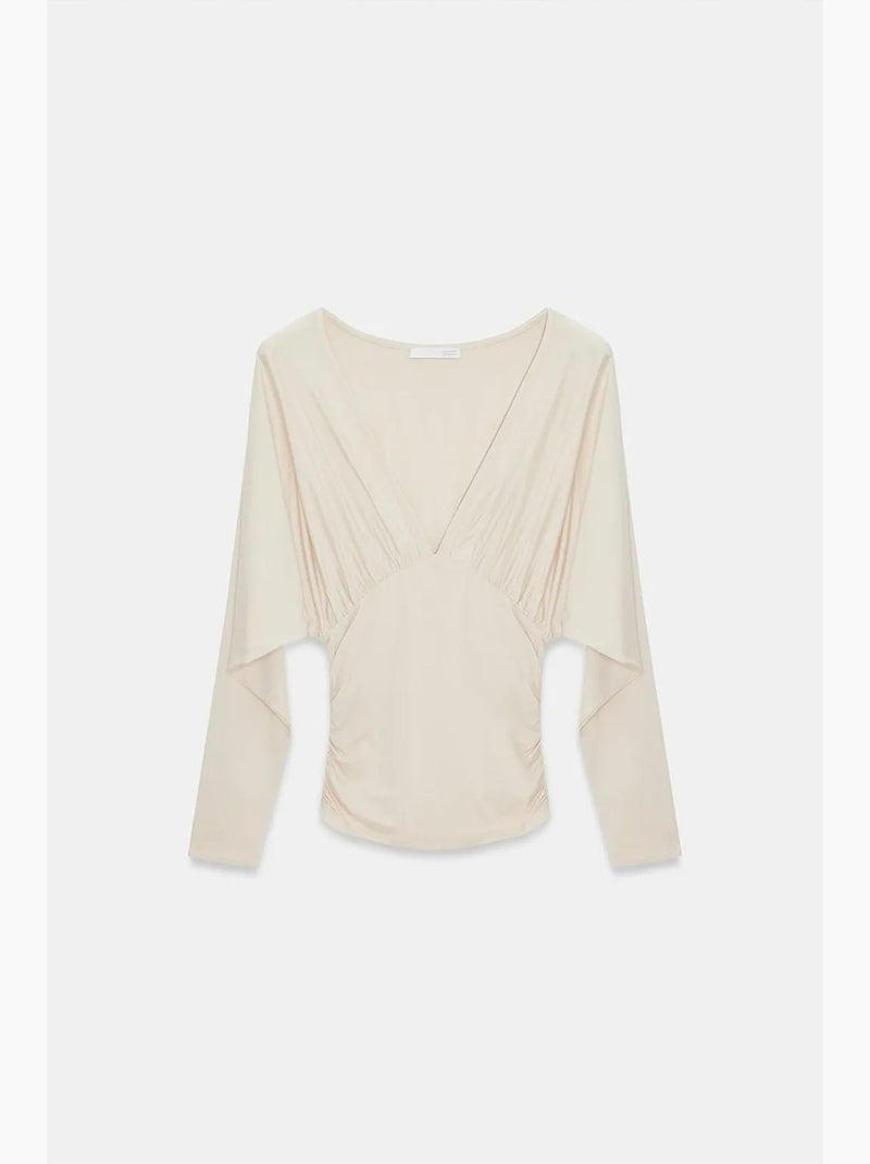 Maglietta incrociata scollo v manica lunga dilvin Crema - Kiabi