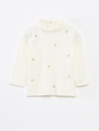 Maglia intima a costine con fiori fantasia in cotone