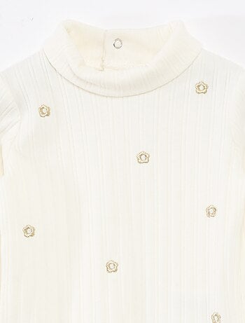 Maglia intima a costine con fiori fantasia in cotone
