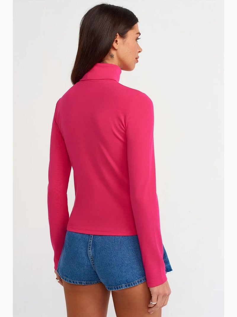 Maglietta jersey collo alto manica lunga dilvin Rosa fluo/Solinotes - Kiabi