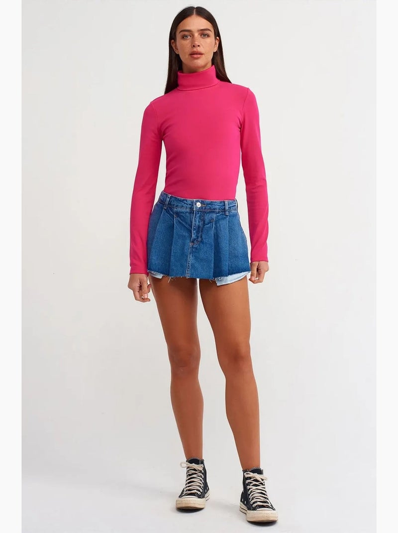Maglietta jersey collo alto manica lunga dilvin Rosa fluo/Solinotes - Kiabi
