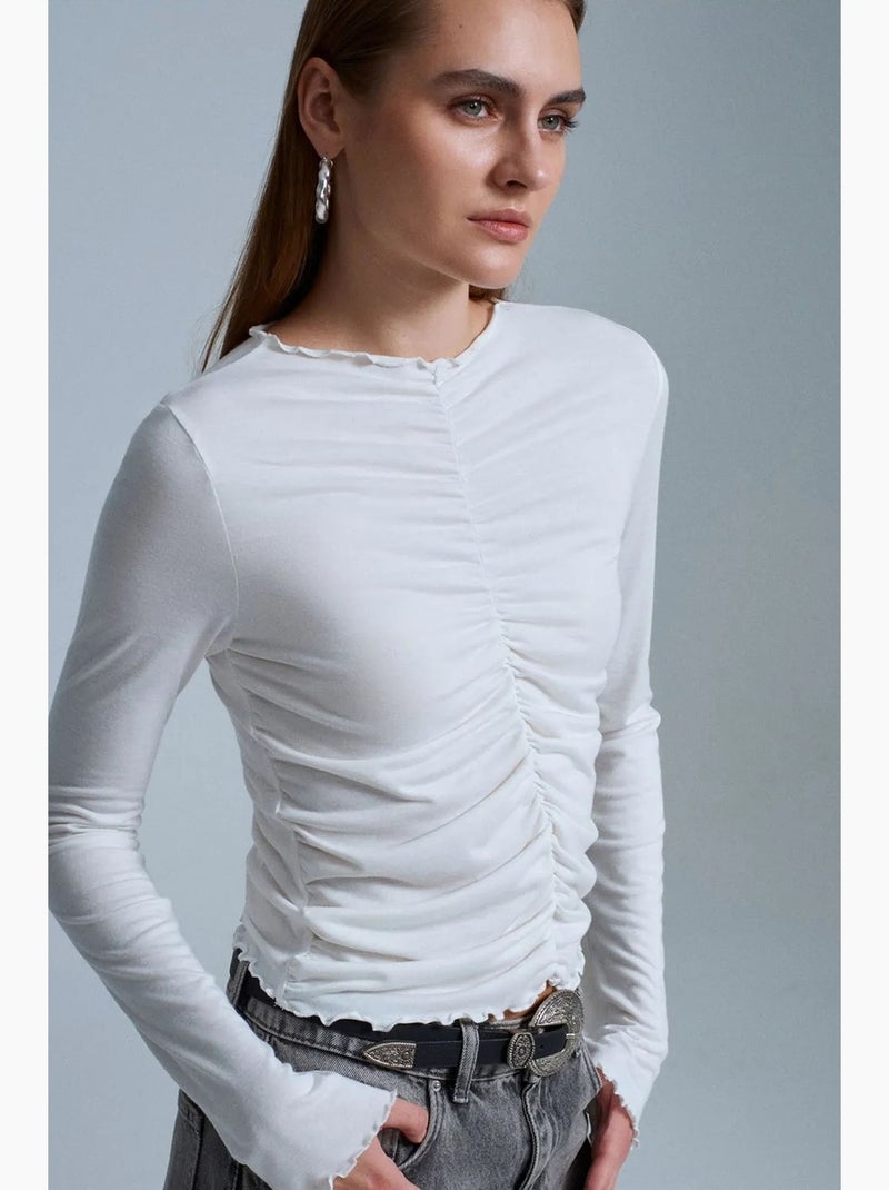 Maglietta jersey maniche lunghe aderente dilvin Bianco - Kiabi