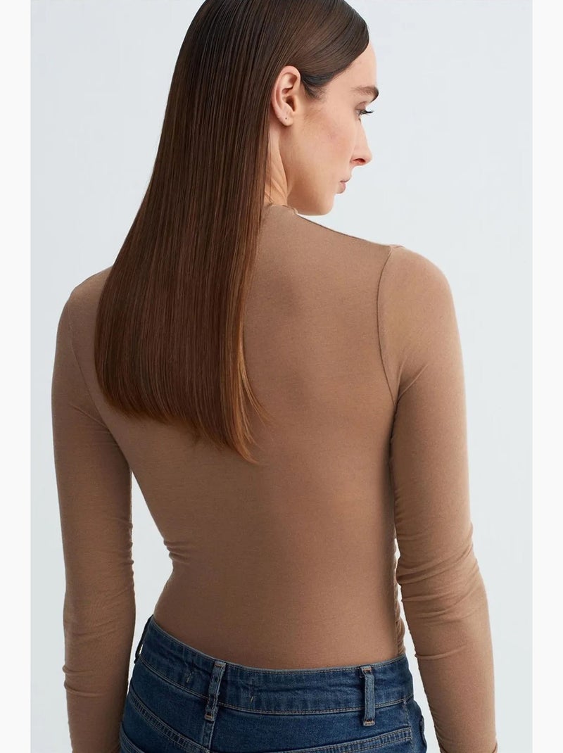 Maglietta jersey maniche lunghe aderente dilvin Cammello - Kiabi