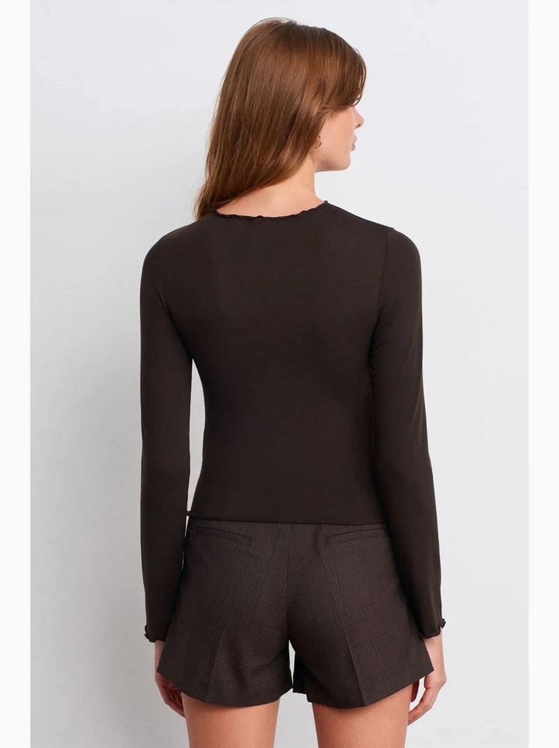 Maglietta jersey maniche lunghe aderente dilvin Marrone cioccolato - Kiabi